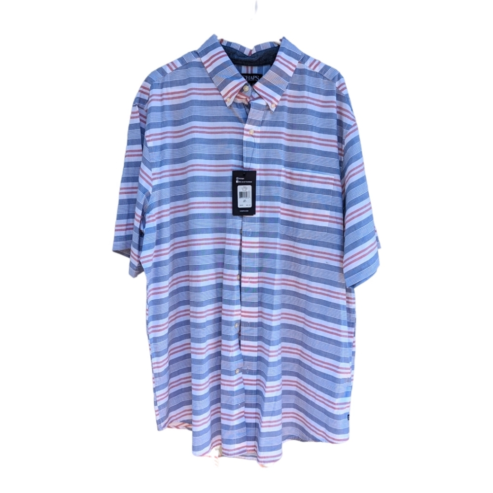 Chaps Men's Easy‎ Care Short Sleeve Button Down Collared Shirt  2 XLT Pla…